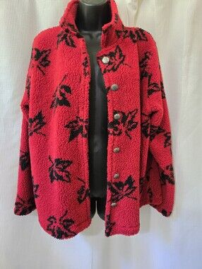 White Stag Red Sherpa Jacket with Black Floral Motif